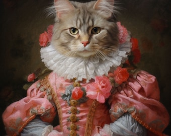 Retrato personalizado de animal de estimação em homenagem a uma rainha, pintura majestosa de gato, presente para amantes de animais, retrato real, presente com retrato de animal de estimação, presente de última hora, presente de Natal