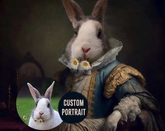 Custom Bunny Portrait Oil Painting, Royal Renaissance Pet Painting, Pet Lovers Gift, Royal Portrait, Pet Portrait gift, Animal painting