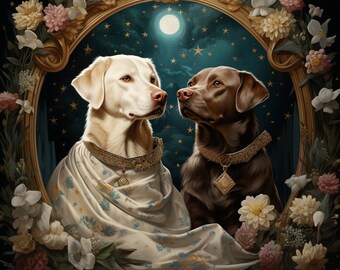 Custom Pet Portrait Remembrance, Moon and stars, Dog Painting, Pet Lovers Gift, Royal Portrait, Pet Portrait gift, Animal painting