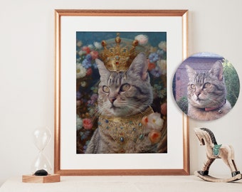 Custom Royal Pet Portraits. Renaissance Pet Painting. Pet Portrait Gift. Queen Cat Painting. Pet Portrait From Photo. Animal Painting