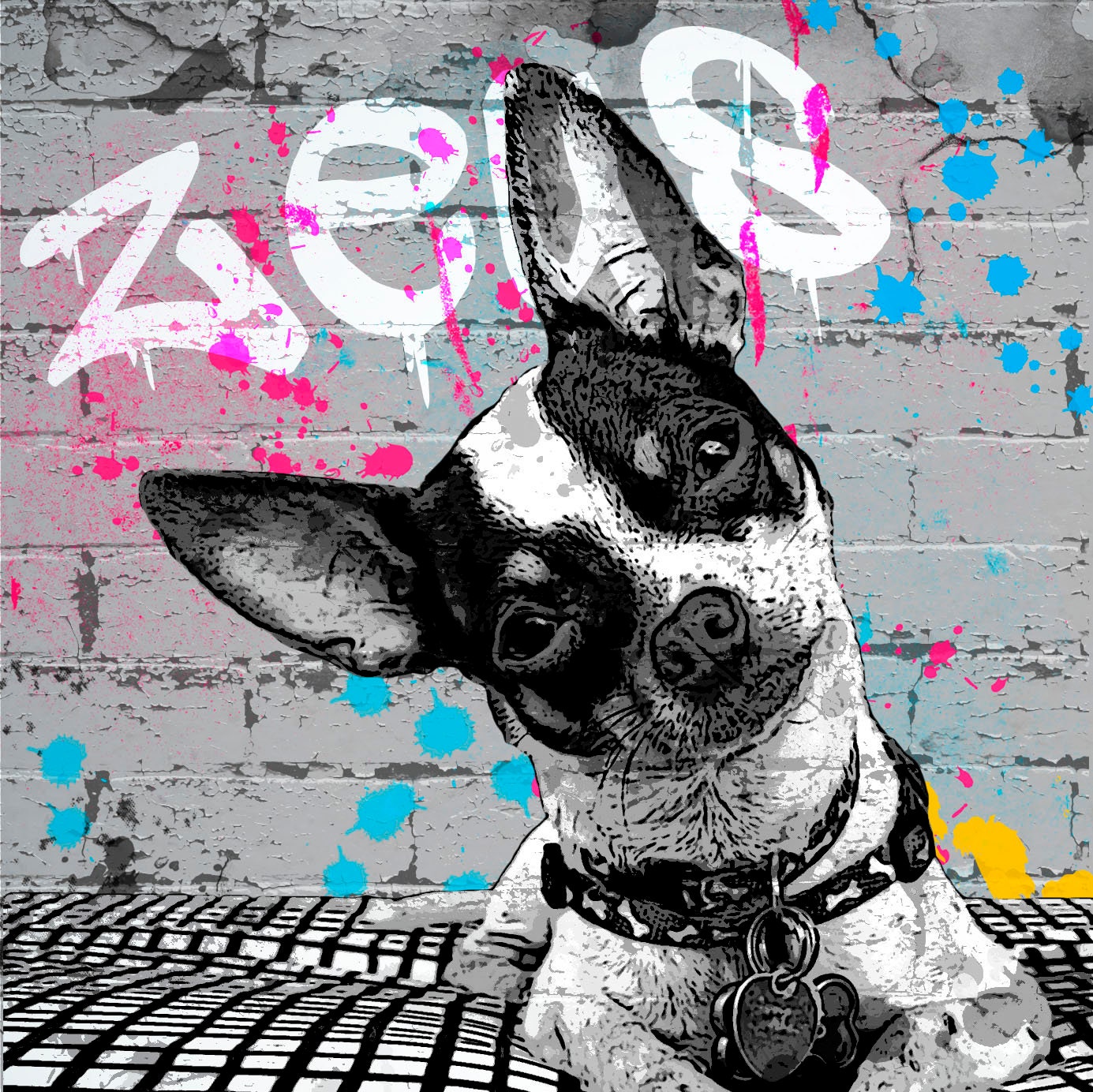 Custom Pet Portrait Graffiti. Custom Pet Drawing. Street Art Dog