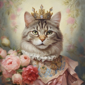 Custom Queen Pet Portrait Memorial, Regal Cat Painting, Pet Lovers Gift, Royal Portrait, Pet Portrait Gift, Last Minute gift