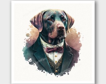 Black Labrador dog in costume illustration - Renaissance, Royal, Fancy dog Painting - Funny animal Lover Gift