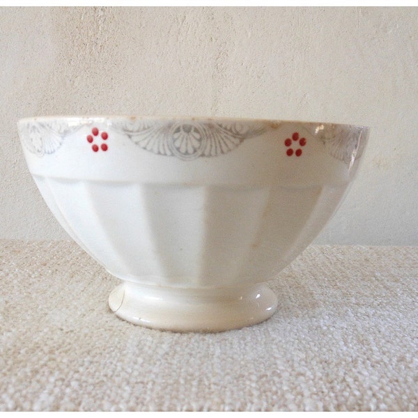 French 1 BOWL cafe au lait - Digoin RED and BLUE with flower - Shabby chic - country style