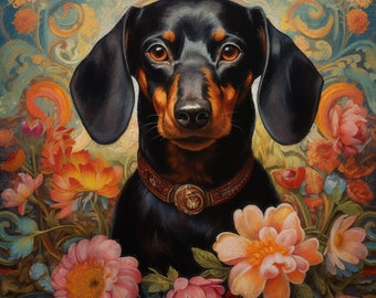 Custom Royal Pet Portraits. Oil painting flowers Pet Painting. Pet Portrait Gift. Pet Portrait From Photo. Animal Painting Dachshund