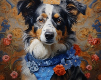 Custom Royal Pet Portraits. Renaissance Dog Painting. Funny Gift. Baroque Rococo Pet Art. Pet Portrait From Photo. Animal Flowers Painting