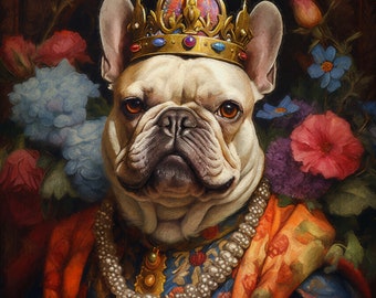 Custom royal pet portraits. Renaissance Dog Painting. Pet portrait Christmas gift. Dressed animal painting. Pet portrait from photo