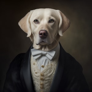 Custom Regal Pet Portrait, Dog Portrait in Tuxedo, Pet Lovers Gift, Royal Portrait, Gentleman Pet Portrait gift, Animal oil painting