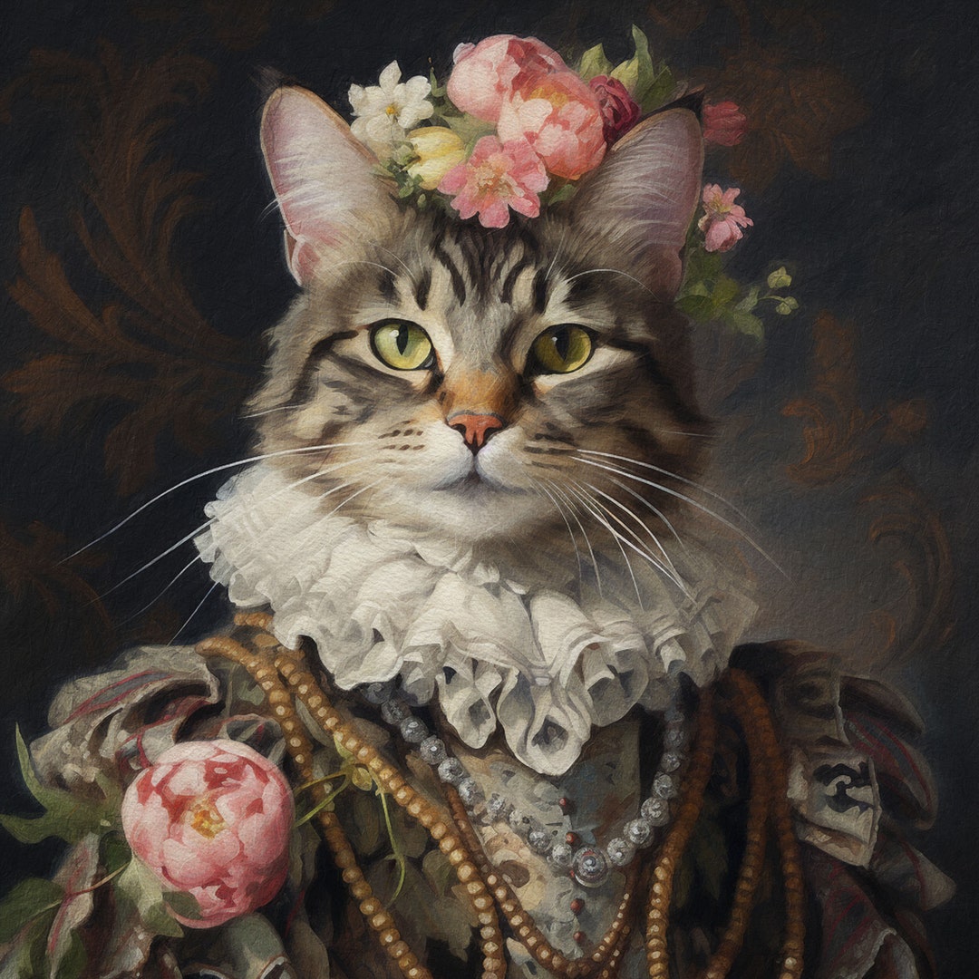Custom Renaissance Cat Portrait With Flower Crown: Regal Pet Art - Etsy