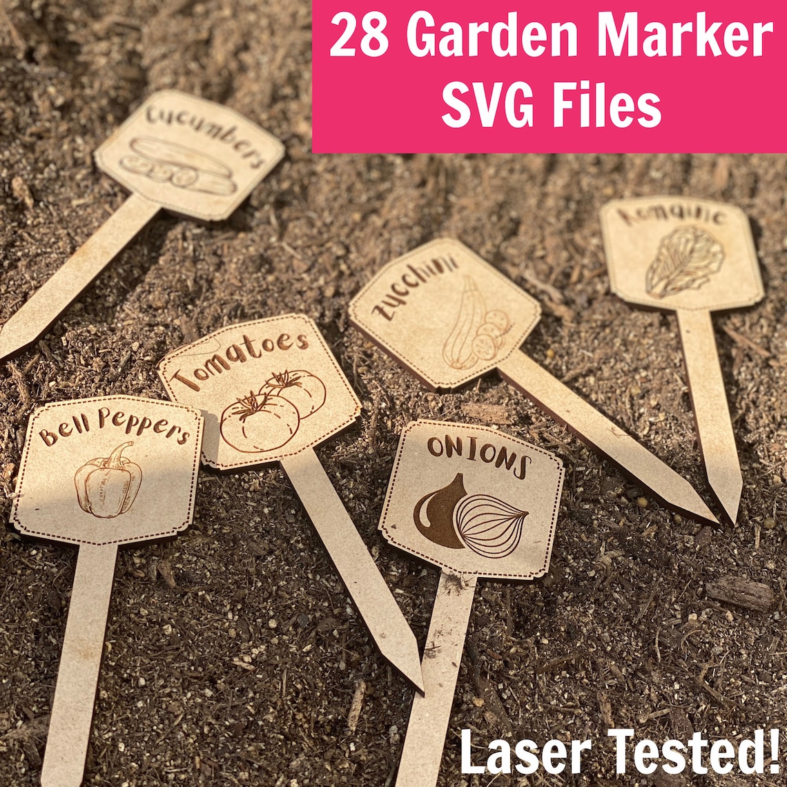 Digital Download Garden Marker SVG, Garden Stakes, Laser Cut File