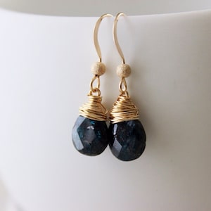 Blue Kyanite 14K Gold Filled Earrings, Kyanite Gold Earrings, Dark Blue Gemstone Earrings, Kyanite Earrings, Kyanite Jewelry