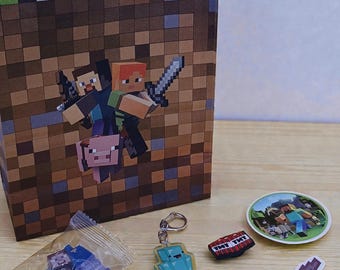 Pixel Block Mining Gamer Party Bags - Pre-filled Kids Birthday Goodie Bags & Favours