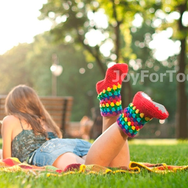 Girlfriend gift Crochet Boots Women Homemade Slippers Joy Rainbow Crocheted Slippers Women Fashion Shoes Gifts for her Green Trending Items