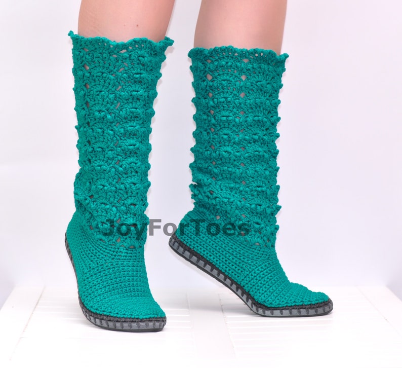 Crochet Shoes Crochet Lace Boots Emerald Green Made to Order - Etsy