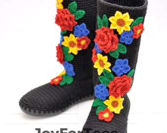 Crochet Boots for the Street Folk Tribal Boots Boho Boots Ukrainian ethnic style Ukrainian folk art Made to Order