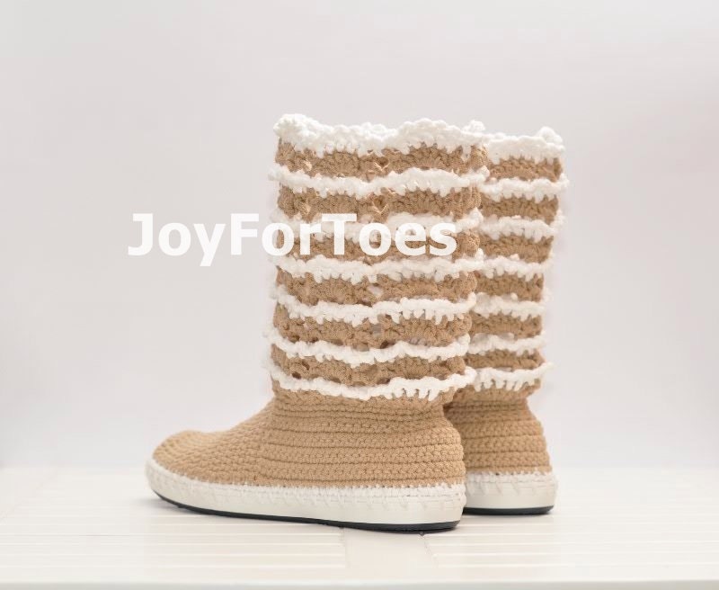 Lace Crochet Boots Cappuccino Color for the Street Outdoor - Etsy