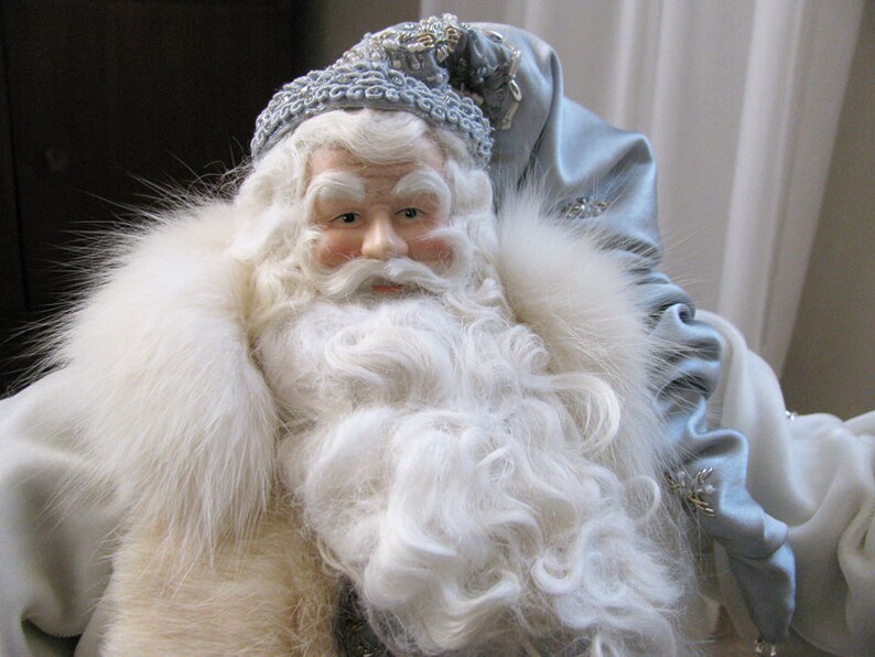 Father Christmas Doll: Pale Blue and Silver with White Coat | Etsy