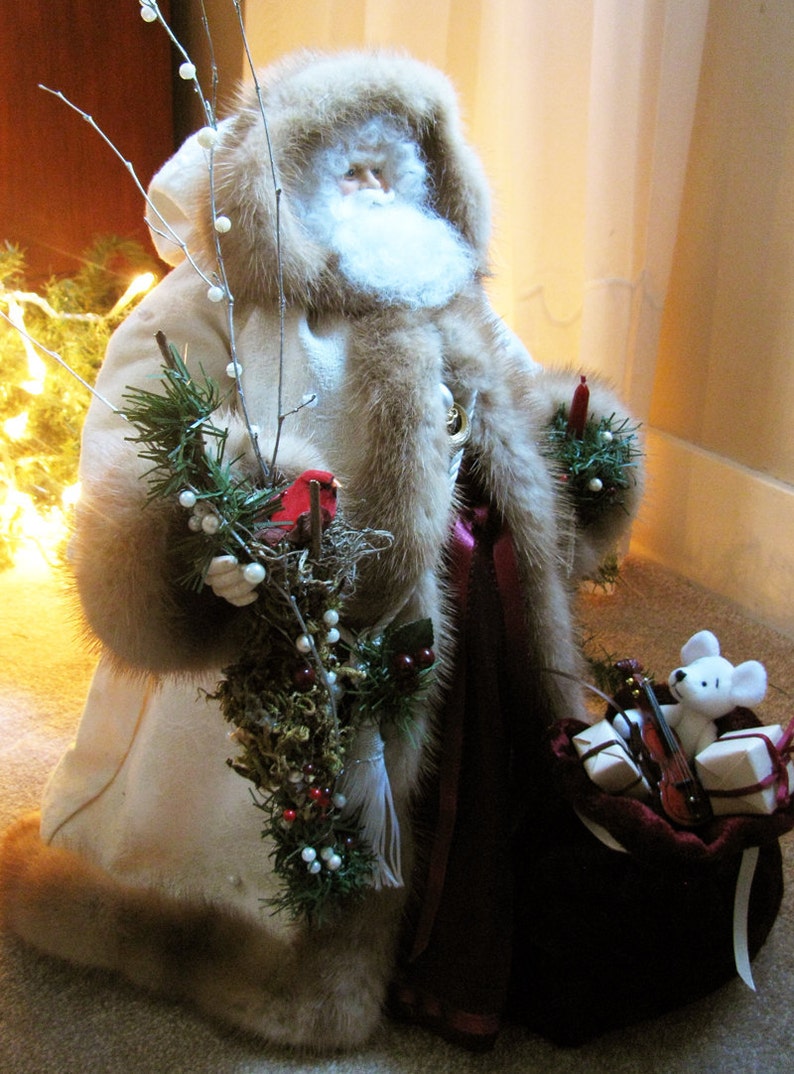 Father Christmas Doll Ivory and Burgundy with Vintage Brown Etsy