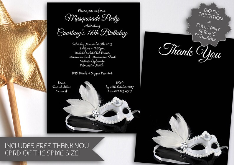 Masquerade Birthday Invitation Printable Invitation Masquerade Ball ...