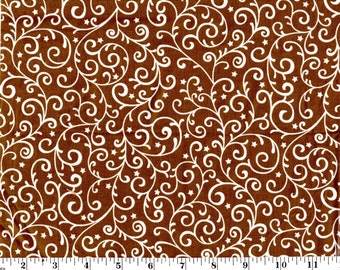 1 yard, Star Scroll on Milk Chocolate Brown