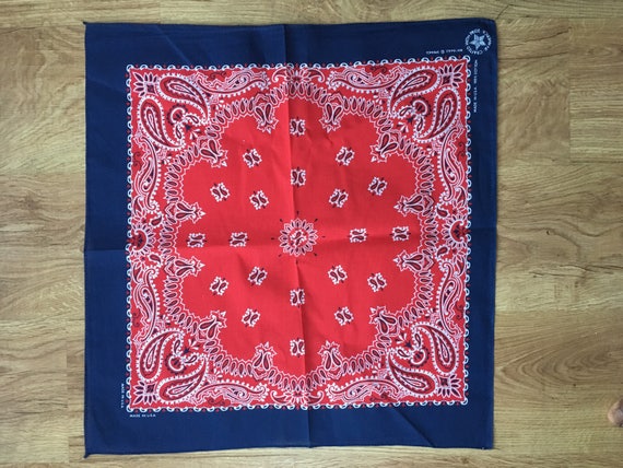 Vintage Navy Blue, Cherry Red and White Bandana - Etsy display picture 3