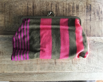 Vintage Lilac, Pink and Brown Multicoloured Vertical Stripes Cotton Purse