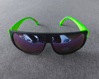 Vintage Matte Black and Neon Green D-frame Sunglasses