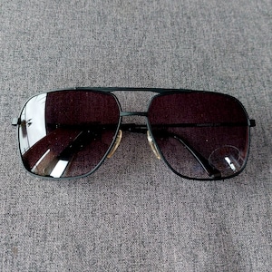 Vintage Matte Black Square Aviator Sunglasses