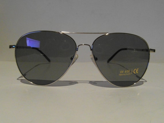Vintage Shiny Silver Aviator Sunglasses