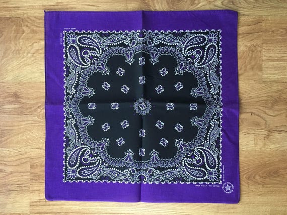 Vintage Eggplant Purple, Black and White Bandana - Etsy