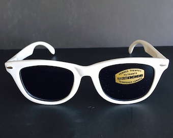 Lunettes de soleil Wayfarer blanches brillantes vintage