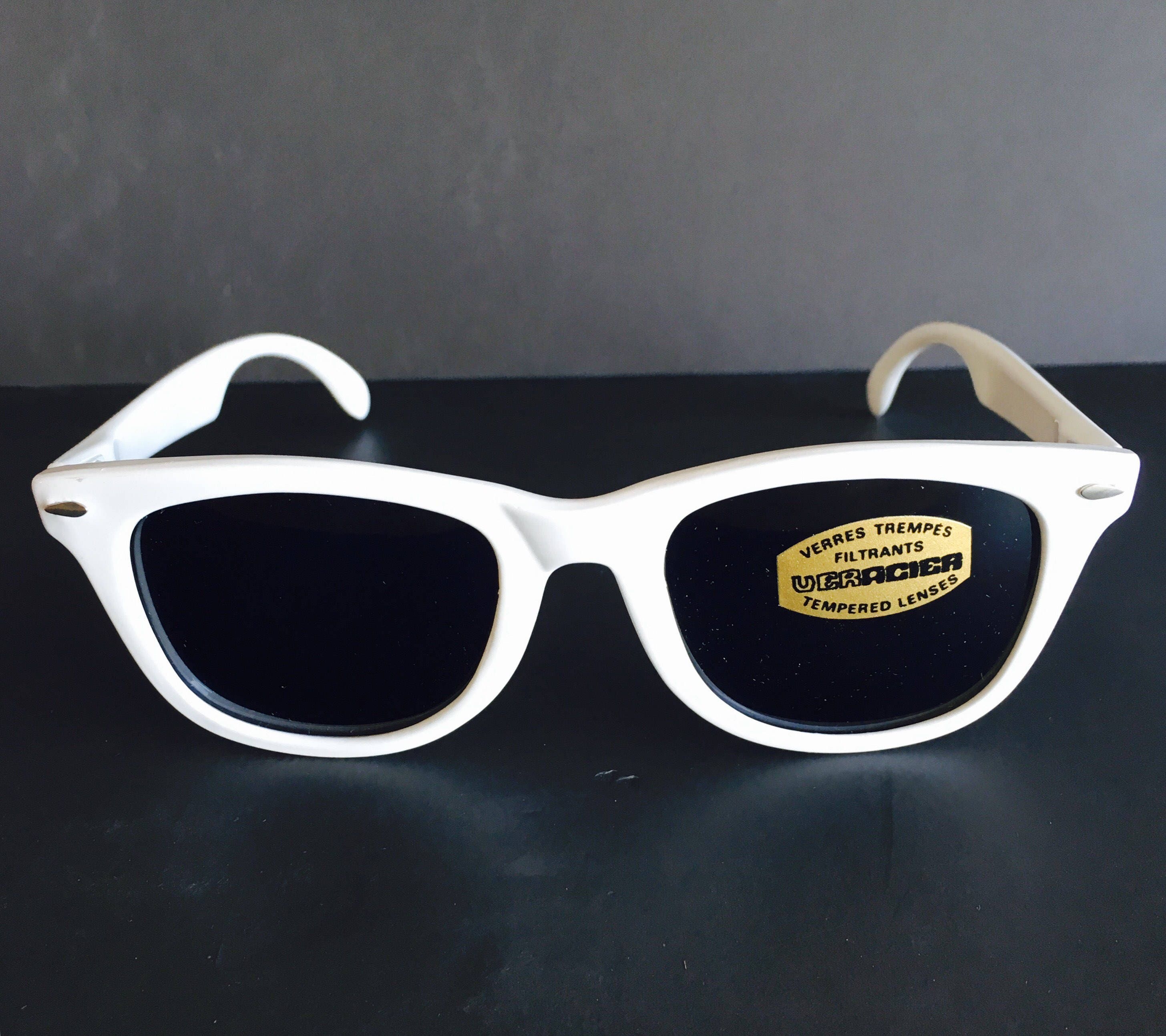 NWT TruVintage Wayfair like style white frame retro G-15 glass lens sunglasses Vintage Shiny White Wayfarer Sunglasses - Etsy main image 3