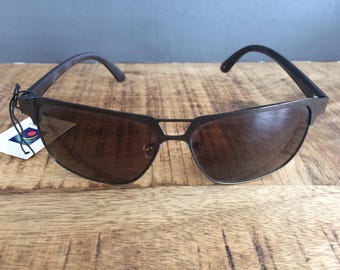 Vintage Burnt Oak Brown Rectangular Sunglasses