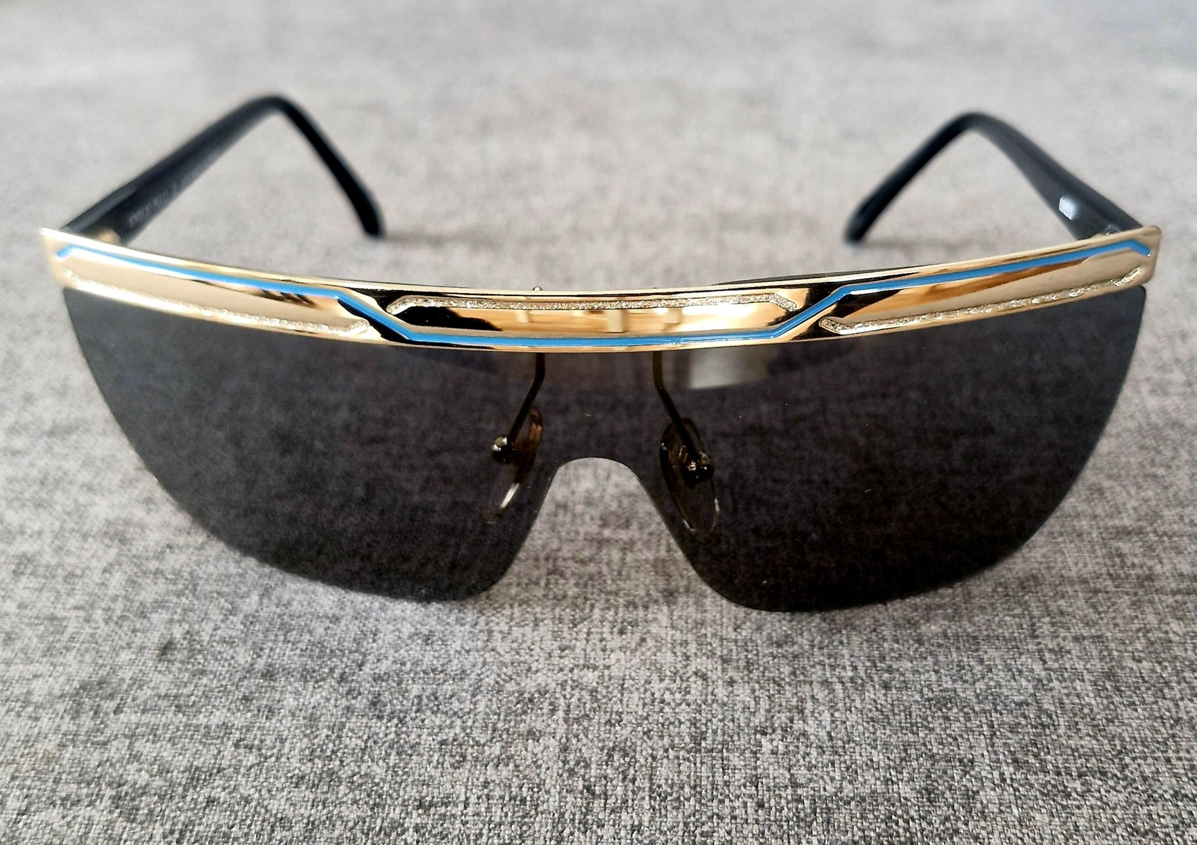 Vintage Blue, Black and Gold Emilio Pucci Shield Sunglasses - Etsy