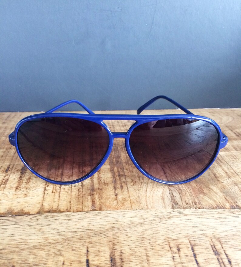 Vintage Shiny Indigo Blue Aviator Sunglasses Etsy