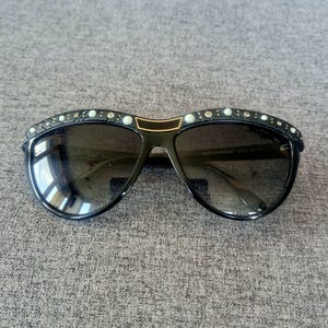 Vintage Emilio Pucci Black & Gold Studded D-frame Sunglasses