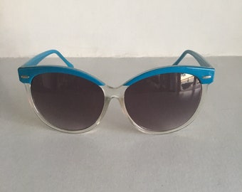 Vintage Clear & Water Blue Round Wayfarer Sunglasses