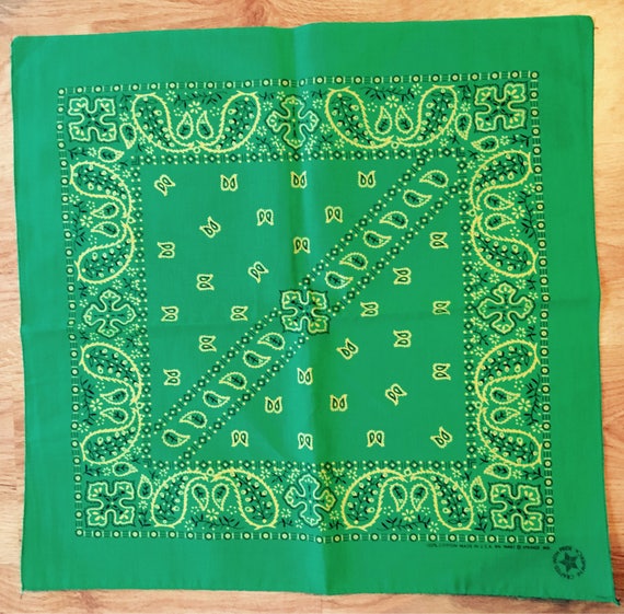 Vintage Apple Green Black Yellow Bandana Etsy
