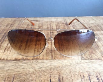 Vintage Gold and Brown Aviator Sunglasses
