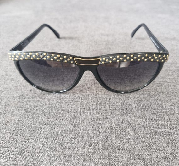 Vintage Matte and Shiny Black & Gold Studded D-frame Emilio  display picture 3