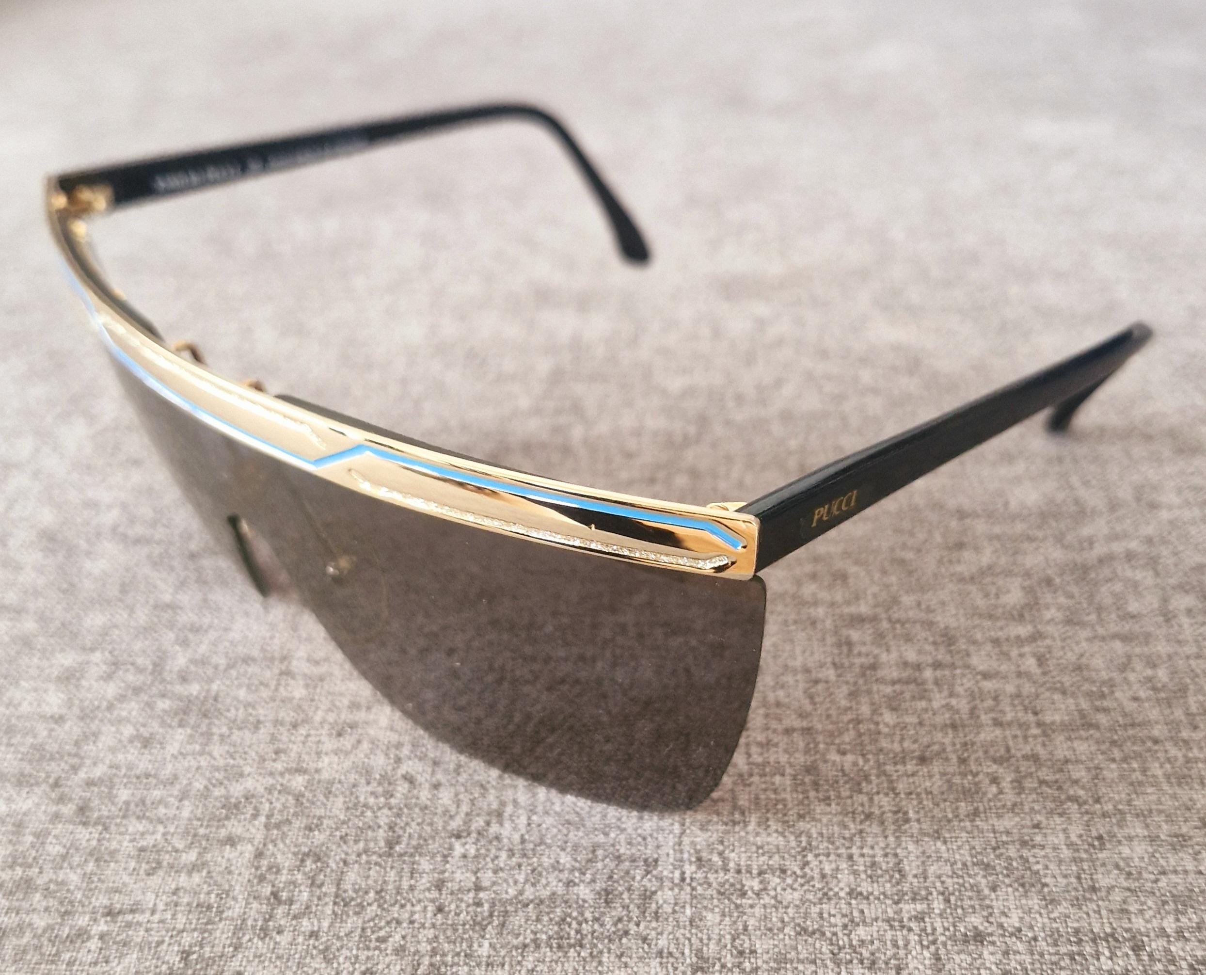 Emilio Pucci Bold Blue Sunglasses Vintage Sheild Vintage Blue, Black and Gold Emilio Pucci Shield Sunglasses  main image 3