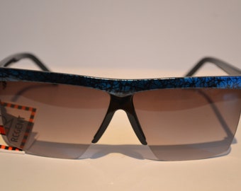 Vintage Black & Blue Granite Square-Frame Brow-line Rock Chic Sunglasses