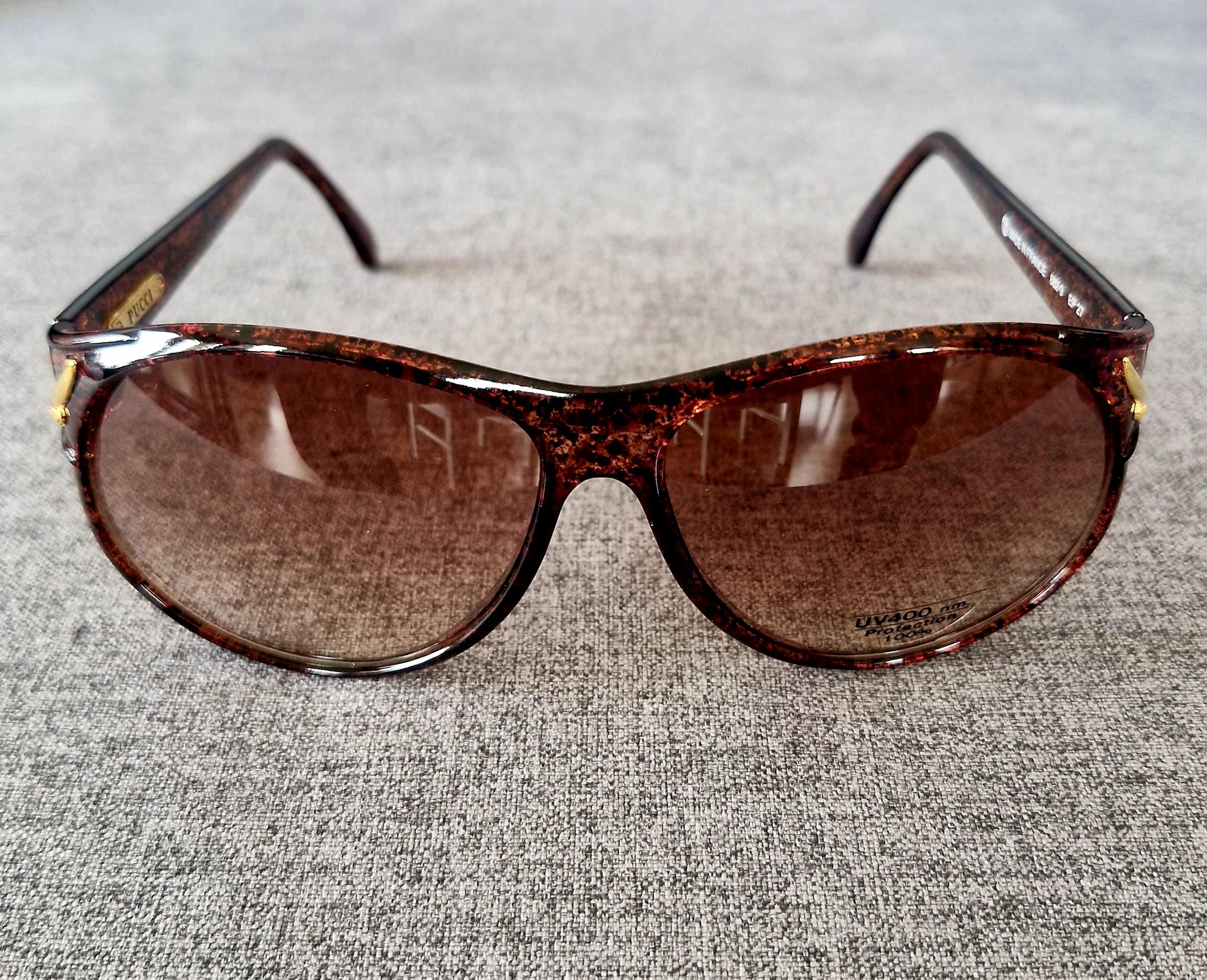 vintageフレーム/emilio pucci /elte Vintage Translucent Amber & Black Speckled Round Frame Emilio