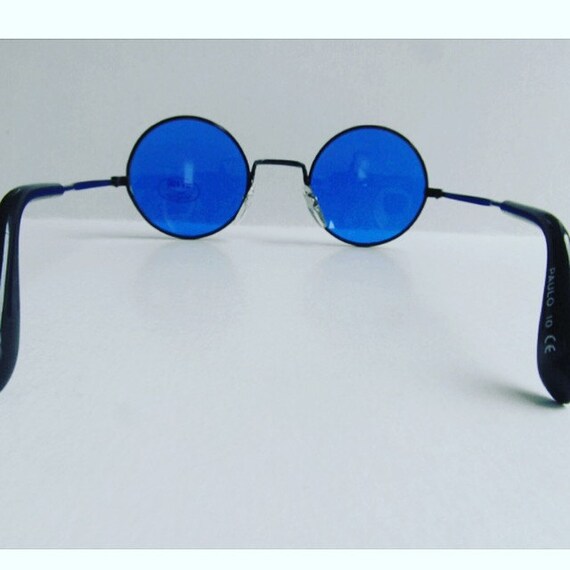 Vintage Ultramarine Blue Lenses Black Round Frame… - image 3