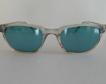 Vintage Clear (Ocean Blue Lenses) Rectangular Sunglasses