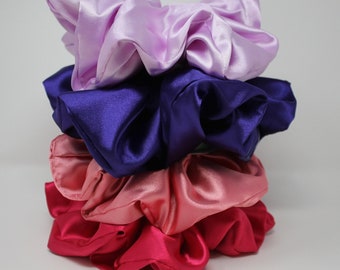Value Pack Set of 4 Satin XXL Scrunchie Lavender Purple Coral Fuchsia Gigantic Enormous Extra Large Spend 35.00 and get FREE shipping!