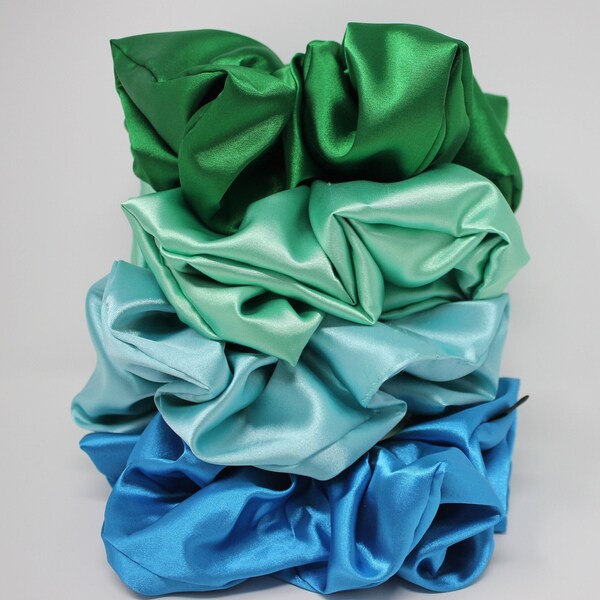 Value Pack Set of 4 Satin XXL Scrunchie Turquoise Aqua Kelly Green Aqua Green  Extra Large Spend 35.00 and get FREE shipping!