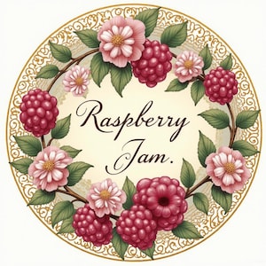 3 - Canning Labels –Raspberry Jam Label Templates, Instant Download Printable - Rustic Ready to Print & Reg and Wide Mouth 2x4 Front Label