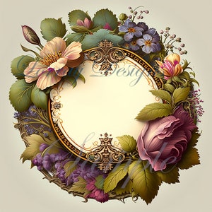 Floral Wreath Instant Digital Download Large file 3000px x 3000 px