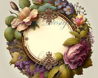 Floral Wreath Instant Digital Download Large file 3000px x 3000 px